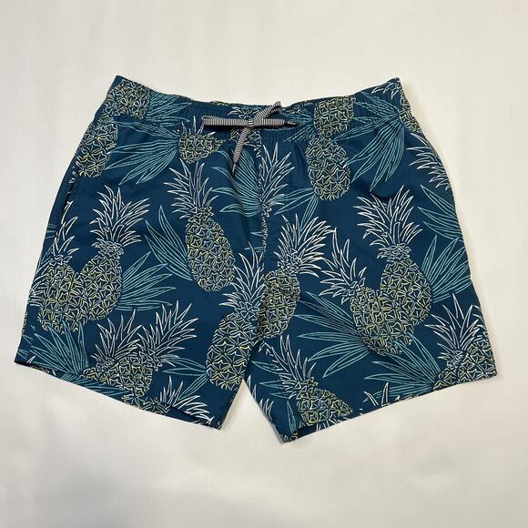 Reyn Spooner Swim Trunks Shorts Mens Medium Blue Pineapple Print Boardshorts - Picture 1 of 13